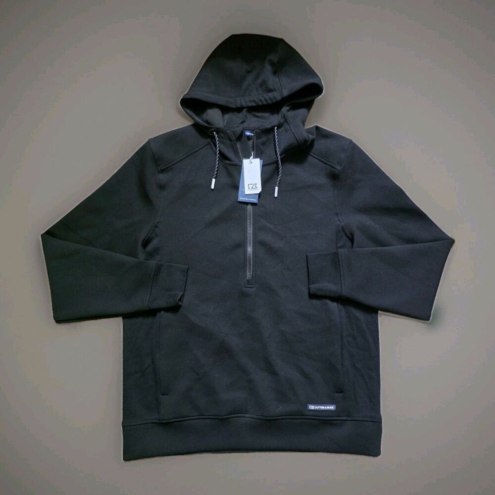 CUTTER & BUCK Roam Eco Half Zip Hooded Pullover Men's Size Medium Black NWT